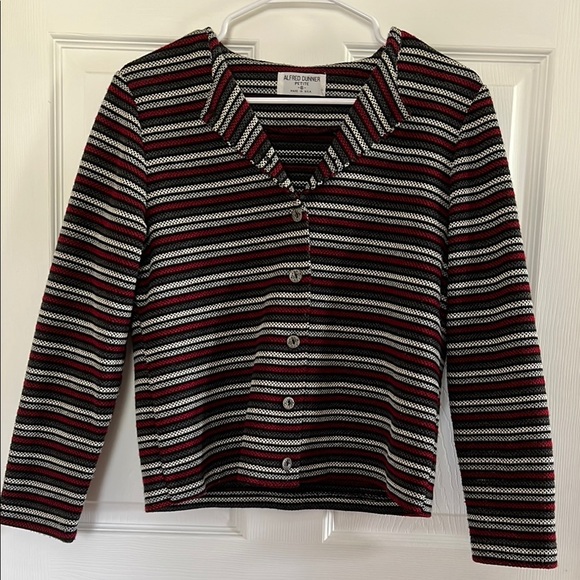 Alfred Dunner Sweaters - Alfred Dunner Stripped Button-Up Cardigan